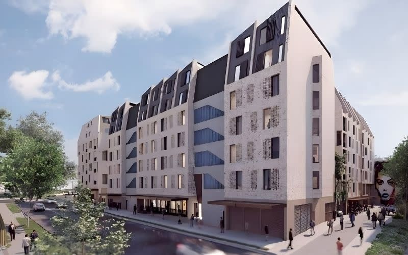 Another view of the approved Architectus-designed buildings forming part of the five-building mixed-use precinct in central Wollongong.