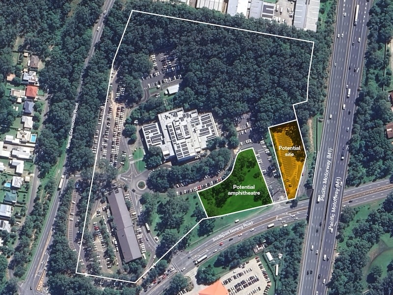 The site at Nerang with the redevelopment parcels outlined.