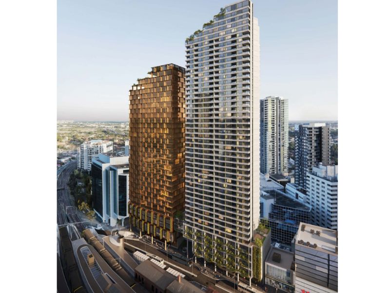 Two towers to be built in Parramatta, one a white build to rent the other a gold office tower over a shared five to six storey podium. 