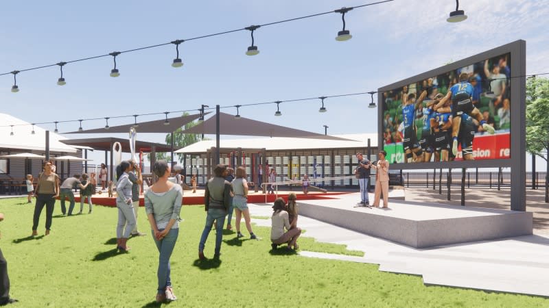 The outdoor stage and screen area for Spinifex Brewery's new ale house project at Cable Beach in Western Australia.