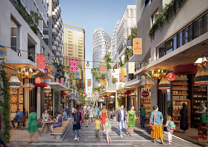 The new Little India laneway by DKO shows a busy pedestrian mall in Dandenong with office and residential towers in the background.