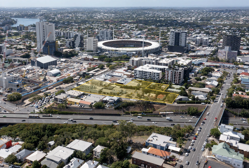 Aerial view of the development site and Brisbane's designated Olympic precinct.