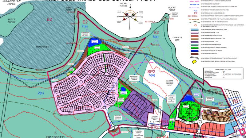 a concept plan showing a residential community, retail precinct and industrial development to be built in West Culburra.