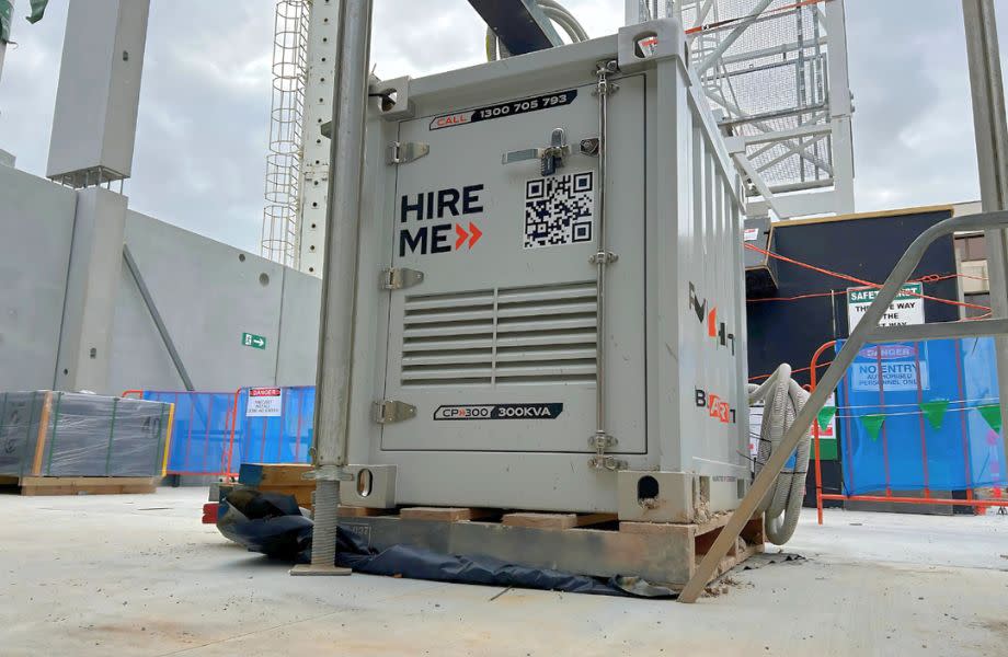 One of Powershift’s mobile battery units powering a McNab multi-level construction site.