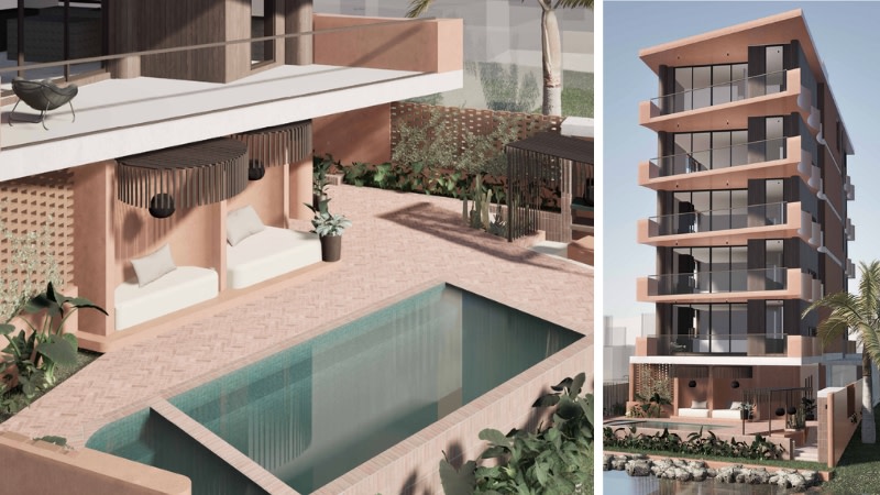 Renderings of the boutique residential addition approved for the rising Sunset Boulevard strip at Surfers Paradise.