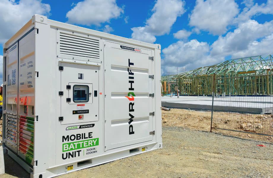 One of Powershift’s mobile battery units powering a housing development. One unit can power up to 45 houses.