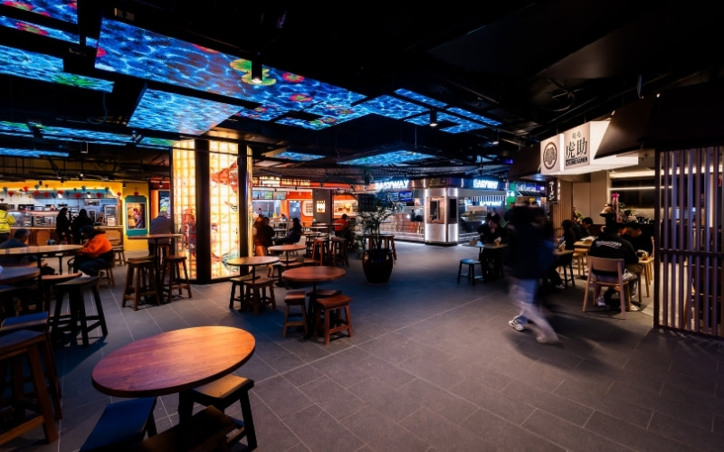A photograph of dining spaces at Melrose Central