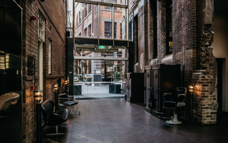 A photo of the foyer of the Old Clare Hotel. 