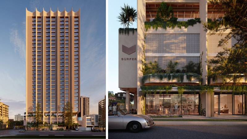 Renderings of Bastion Group's approved $200-million highrise development at 25-27 Vista Street, Surfers Paradise.