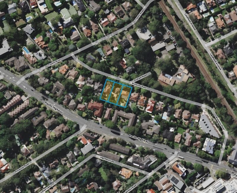 The three-home Wolseley Road site, about 400m from Lindfield town centre.