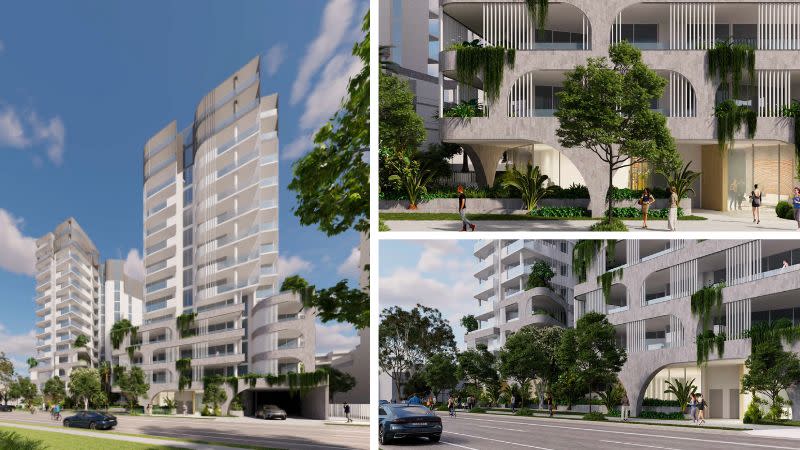 Renders of Heran's approved two-tower development proposal at Enid Street, Tweed Heads.