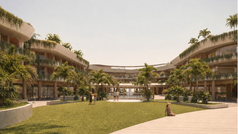 The reimagined central piazza under the revised plans for the Mariners Cove redevelopment.