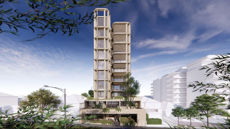 A rendering of the 10-storey apartment block at Glyde Street in Mosman Park.
