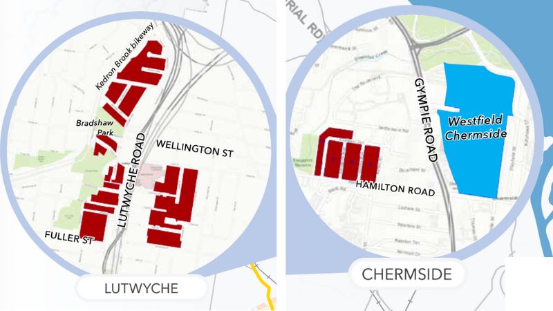 diagram of shopping centres north of Brisbane indicating where building restrictions will be relaxed 