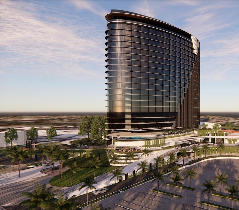 Render of the 600-room hotel tower planned for Movie World on the Gold Coast.