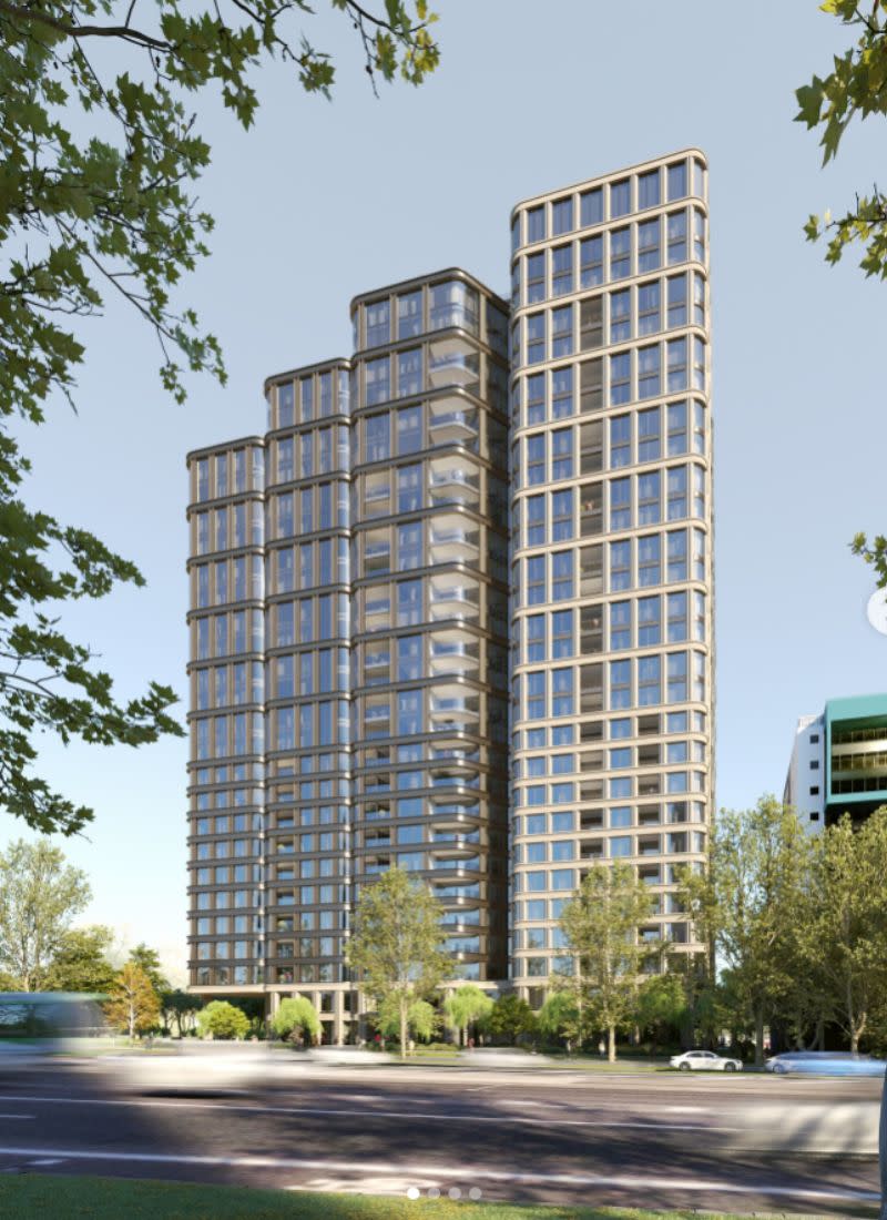 A rendering of the newly approved Dexus project on St Kilda Road, designed by Bates Smart.