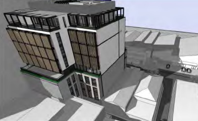 An aerial view of the Vered Trust's proposed plans for 34-42 Cremorne Street in Cremorne showing the rear facade and laneway.