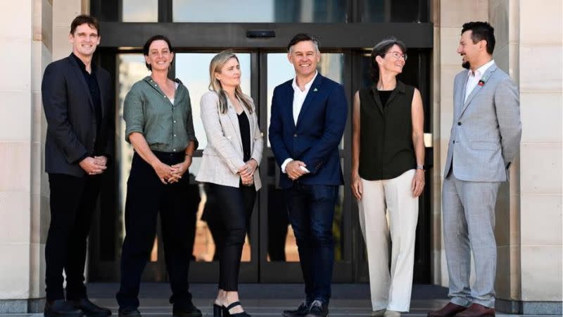 WA Greens candidates: Tim Clifford, Jess Beckerling, Sophie McNeill, Dr Brad Pettit MLC, Diane Evers, and Clint Uink.