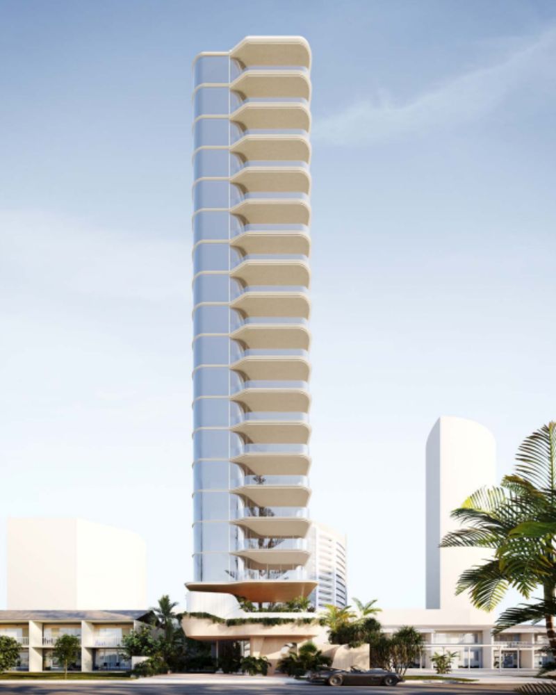 A render of the 19-storey tower proposed for 20 Mary Avenue, Broadbeach. Image: Plus Architecture