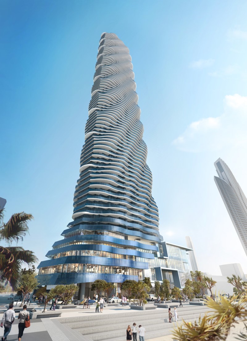 DBI Design's render for the Spirit Tower when it was first proposed in 2015 by Forise Investments, part of the Fu Hua Group.