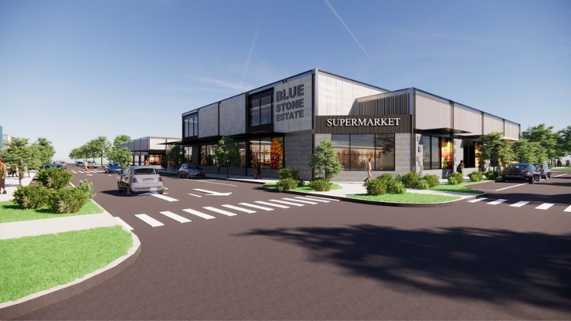 Oreana Property Group's renders of a two-storey village hub in Tarneit in the City of Wyndham, Victoria.