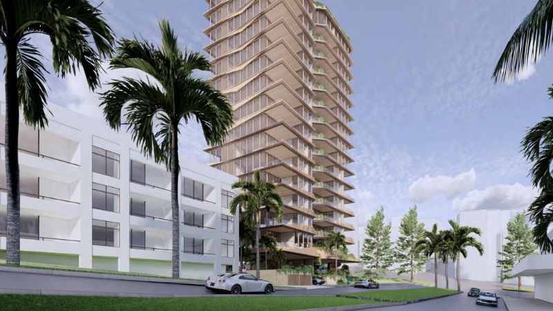 Render of the proposed residential tower at 239-241 Boundary Street, Coolangatta.