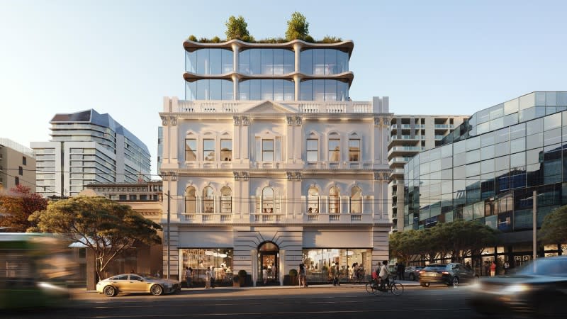 The facade of the Hotel Claremont, also known as the South Yarra Coffee Palace, will be retained with new office levels added.