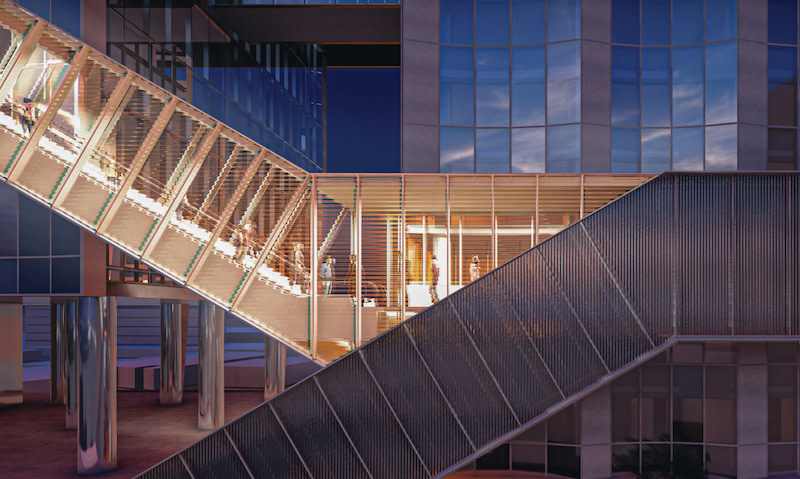 An artist's impression of part of the escalator for Capital Alliance's project at 28-38 Pearl River Road, Docklands.