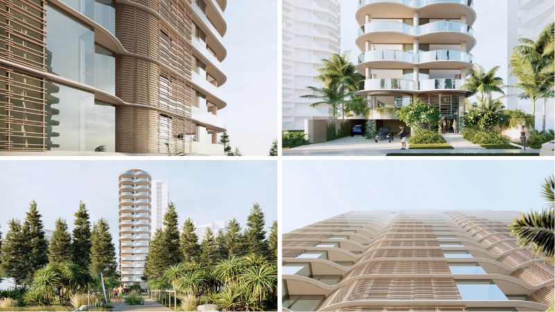 Renders of the reworked scheme for the 18-storey apartment tower at 216 The Esplanade, Burleigh Heads.