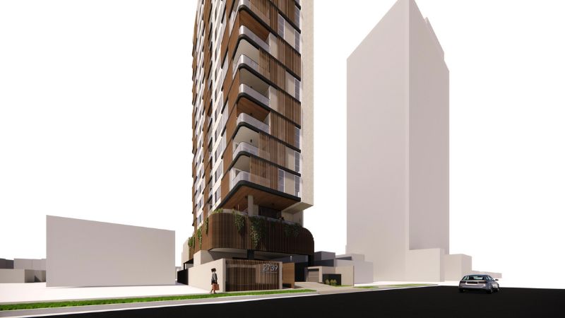 Render of Morris Property Group's slim-profile apartment tower proposal for 2739 Gold Coast Highway at Broadbeach.