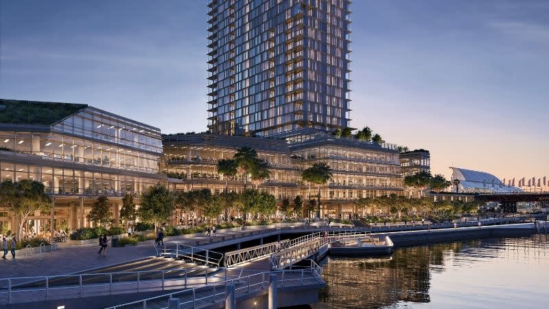 Snøhetta + Hassell rendering of the Harbourside redevelopment at Darling Harbour.