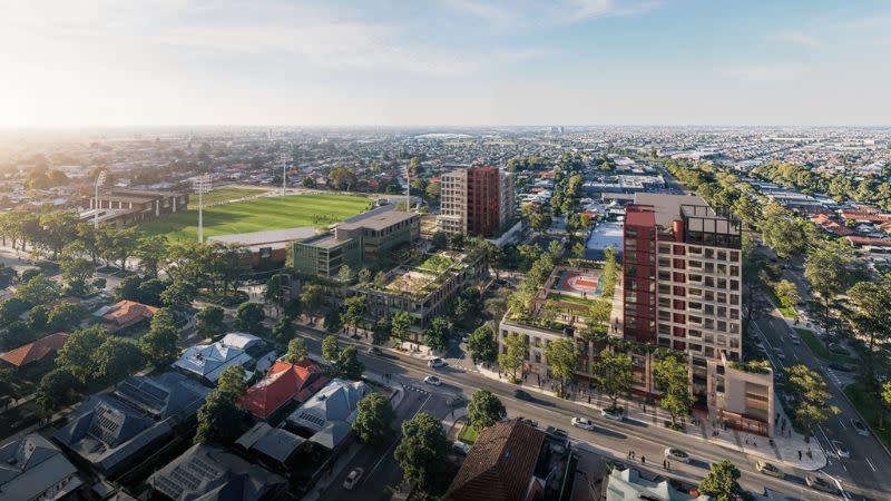 An aerial rendering of the Alberton Square project.