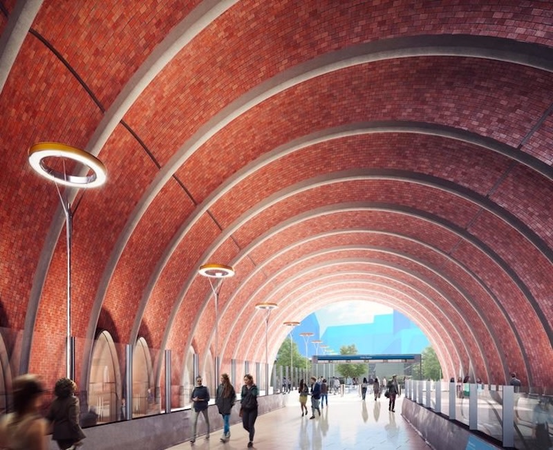 The Arden Metro station designed by a consortium of Hassell, Weston Williamson + Partners and Rogers Stirk Harbour + Partners opened in November of 2025.