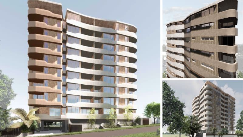 Renders of the proposed minimalist "wavy" medium-rise tower at Southport.