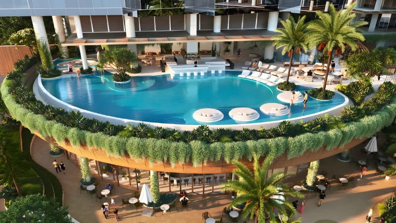 A rendering of part of the Rothelowman-designed triple-tower precinct now under way in Surfers Paradise.