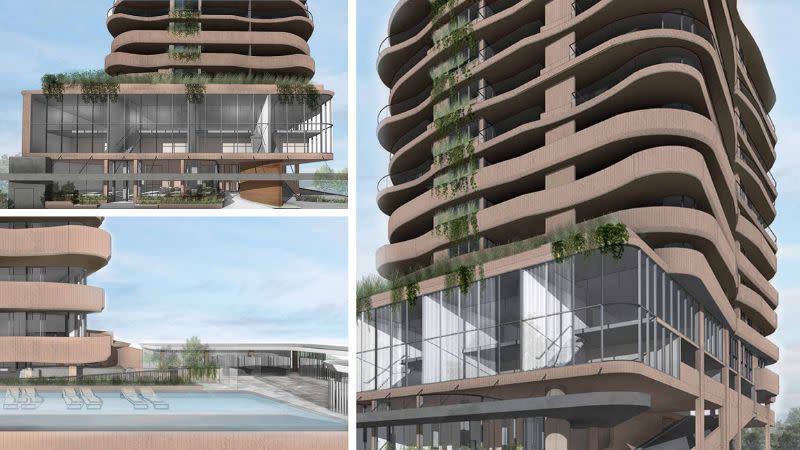 Renders of the proposed mixed-use tower approved for 15-17 Ocean Street, Maroochydore.