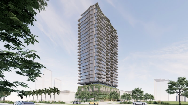 A rendering of the redesigned and scaled back tower proposal for the site at 33-37 Armrick Avenue, Broadbeach.