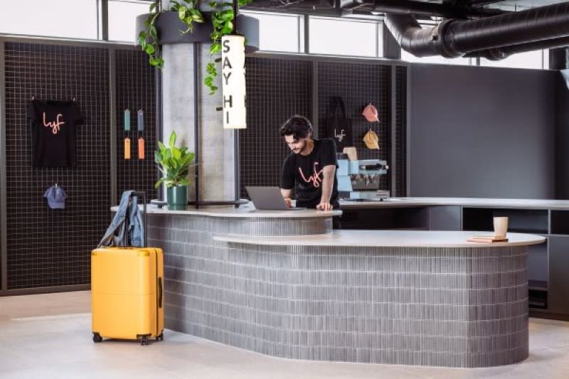 The reception desk at co-living hotel lyf Collingwood.