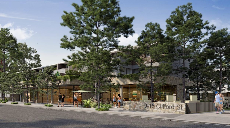 A render of the Denwol Group’s boutique mixed-use project at Suffolk Park, south of Byron Bay.