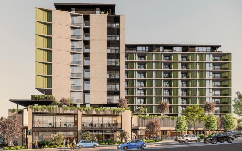 A rendering of the building planned for the Leopold Hotel site in Bicton, as seen from across Canning Highway.