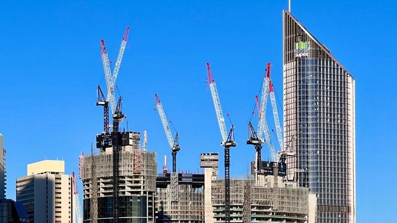 Cranes over the Queens Wharf project in Brisbane.