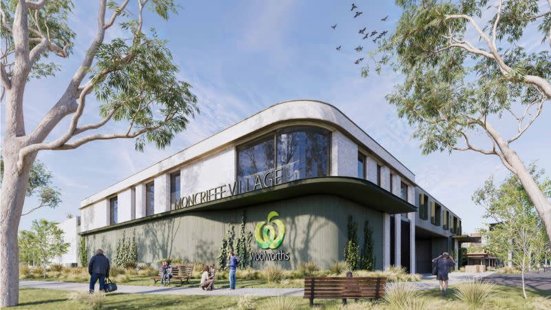 An external rendering of the Woolworths supermarket planned for Moncrieff in Canberra.
