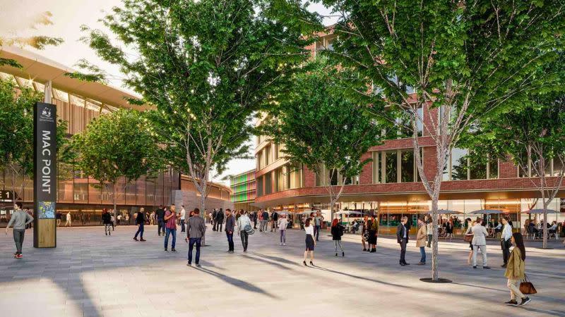A rendering of the precinct revealed in the Tasmanian Government’s masterplans for Macquarie Point in Hobart.