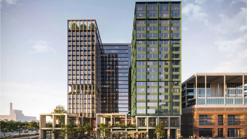 An external rendering of Journal's planned student housing tower looking across Adelaide's North Terrace.