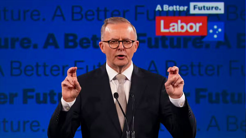 ▲ Anthony Albanese at the Labor Party’s campaign launch on Sunday, May 1 2022. Image: Lukas Coch/AAP
