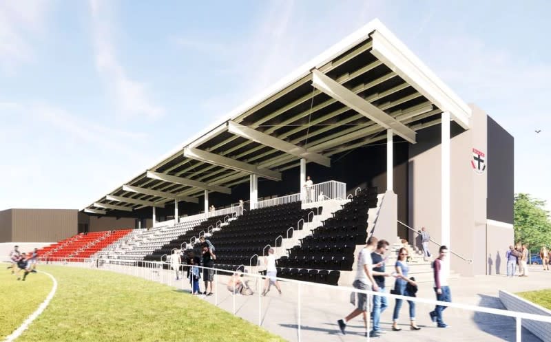 The new AFWL grandstand for the St Kilda Football Club was completed in a previous stage of the project.