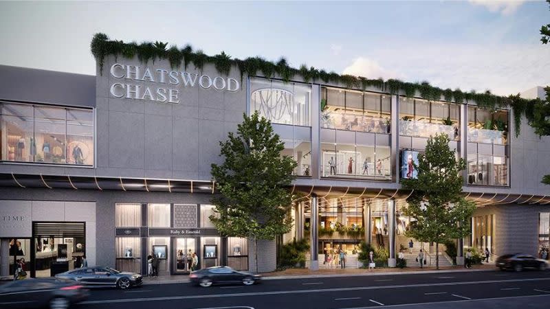 An image of the exterior of the Chatswood Chase mall, which will undergo a $629-million refurbishment,  starting early next year.