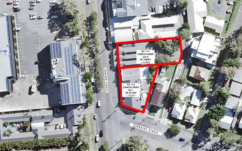 The combined 111–115 Jonson Street site in Byron Bay, including the former Cheeky Monkey’s building, now subject to an amended development application.