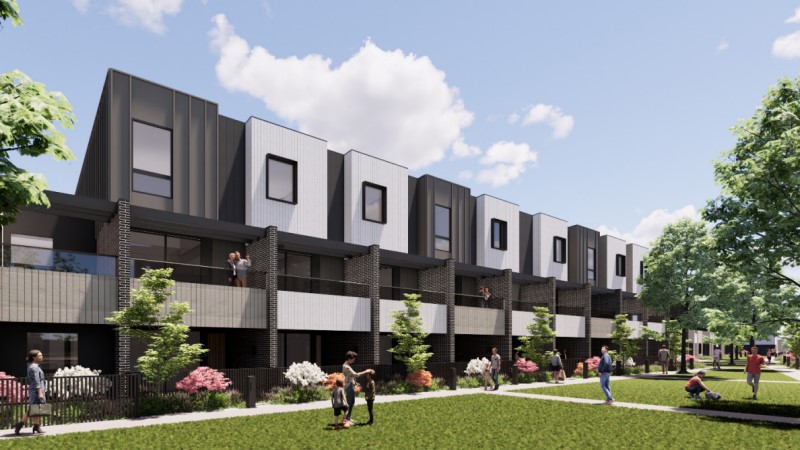 The renders for some of the taller townhouses in the centre of the project site.