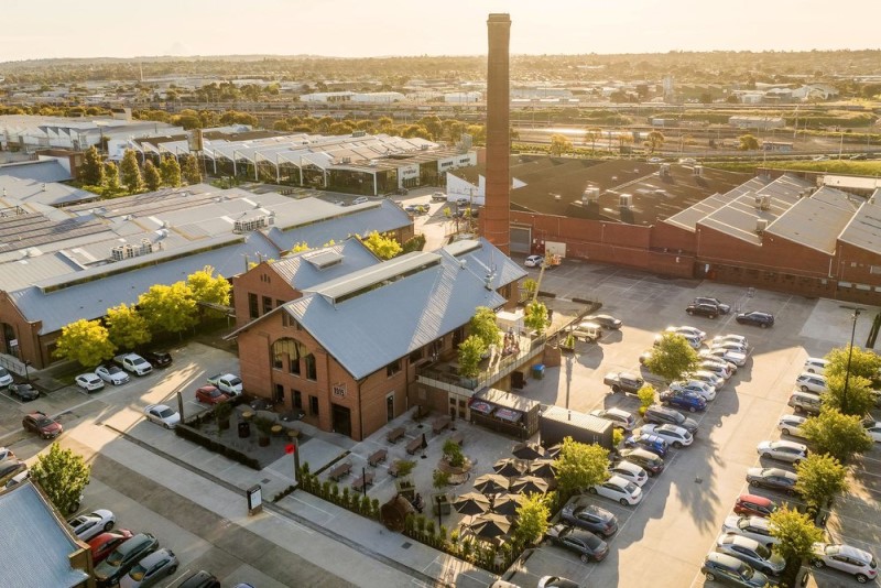 An aerial view of Federal Mills which was the first stage of the Pivot City precinct, allowing for adaptive reuse of the site.